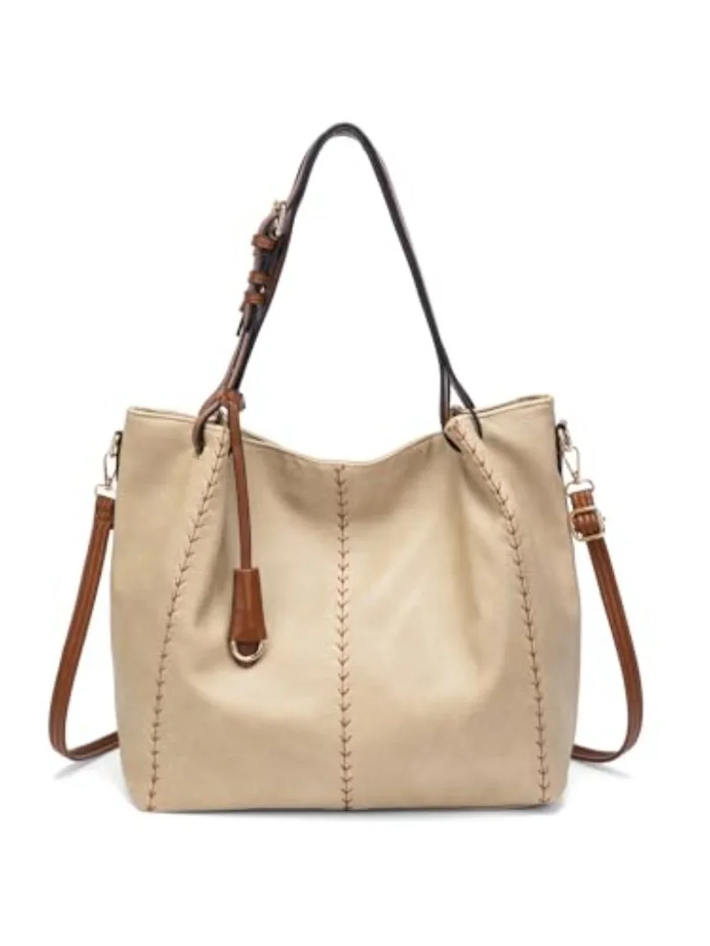 Vintage PU Hobo Shoulder Bag, Bucket Tote with Rivet Detail